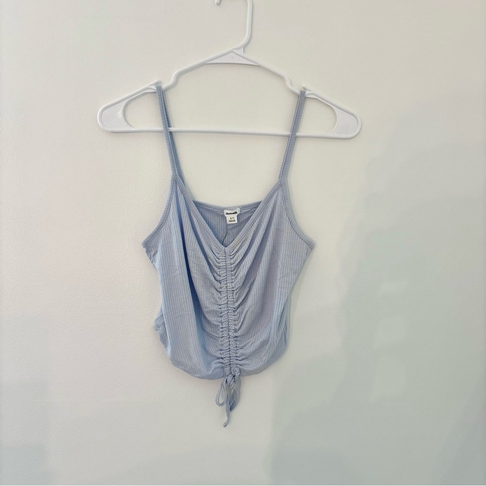 garage pastel blue ruched crop top